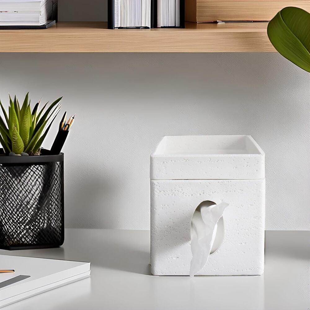 Hymmah Tray Tissue Box Cover Holder Unique Cube Design Tissue Dispenser-White - Picture 3 of 14